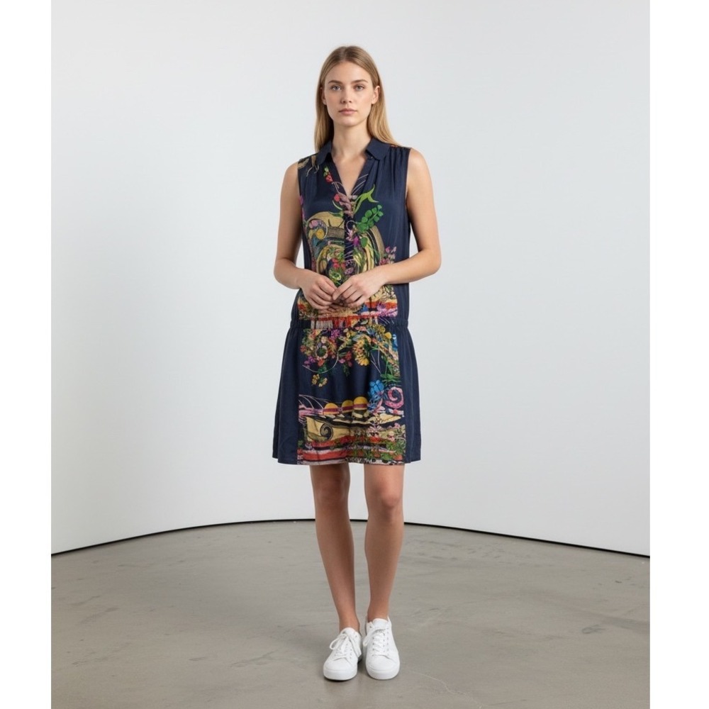 Anthropologie Navy Floral Print Sleeveless Mini Dress